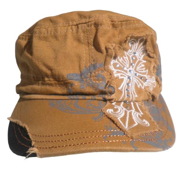 3 Cross Motif Painter Distressed Hats / Caps, Blue, Gray, Tan, Adjustable Buckle - Picture 2 of 7